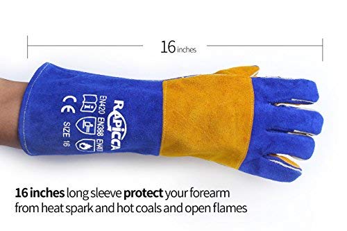 RAPICCA Forge Welding Gloves Blue 16IN Heat Resistant 932°F,Apply